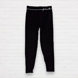 VICTORIA'S SECRET Pink Ribbed Waist Black Active Athletic Leggings